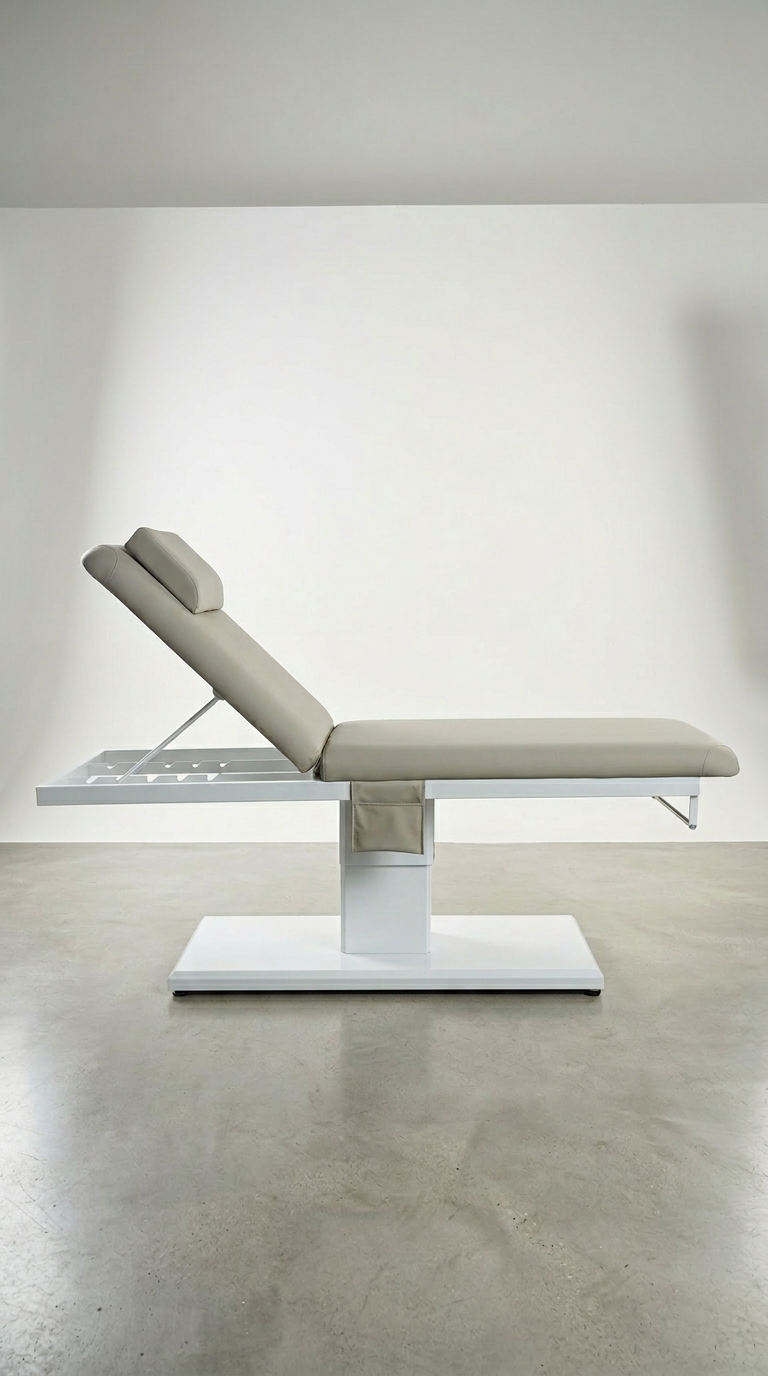 Contemporary cosmetic treatment chair bed with adjustable back support and durable grey upholstery for clinics
