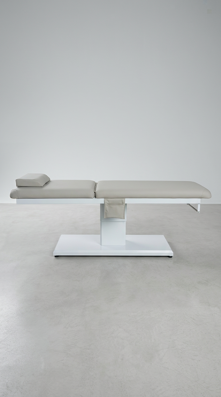 Premium aesthetic treatment bed with padded surface and adjustable angles, ideal for IPL, facials and cosmetic procedures