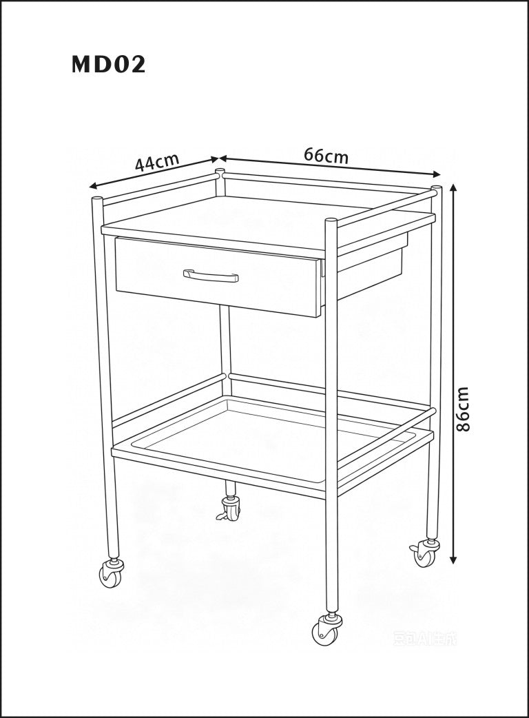 Medical Grade Stainless Steel Trolley Large MD02