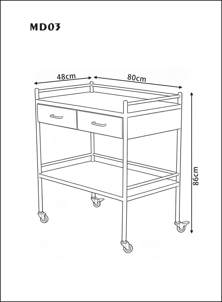 Medical Grade Stainless Steel Trolley X-Large MD03
