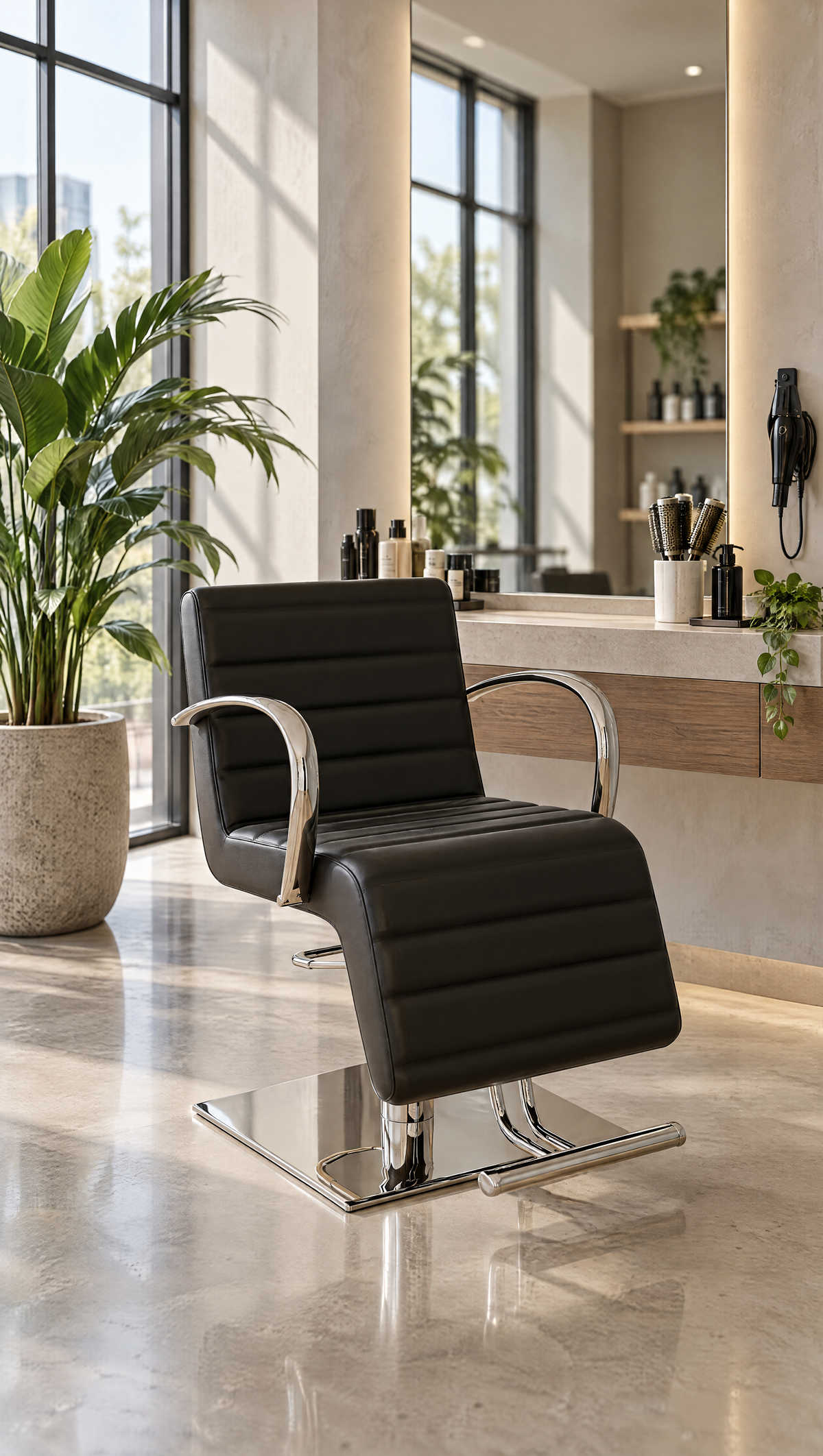 Velour - Salon Chair - Black & Chrome